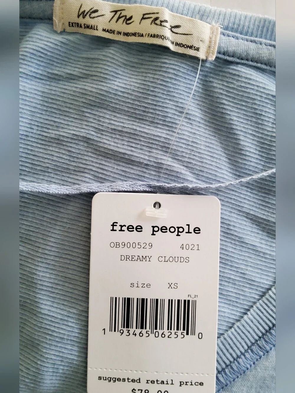 Light Blue Free People We The Free Dreamy Clouds Oversized V-Neck Top XS NWT